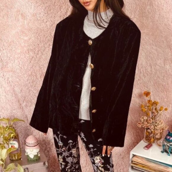 Vintage Black velvet button-up jacket ⚜️ - Picture 7 of 7